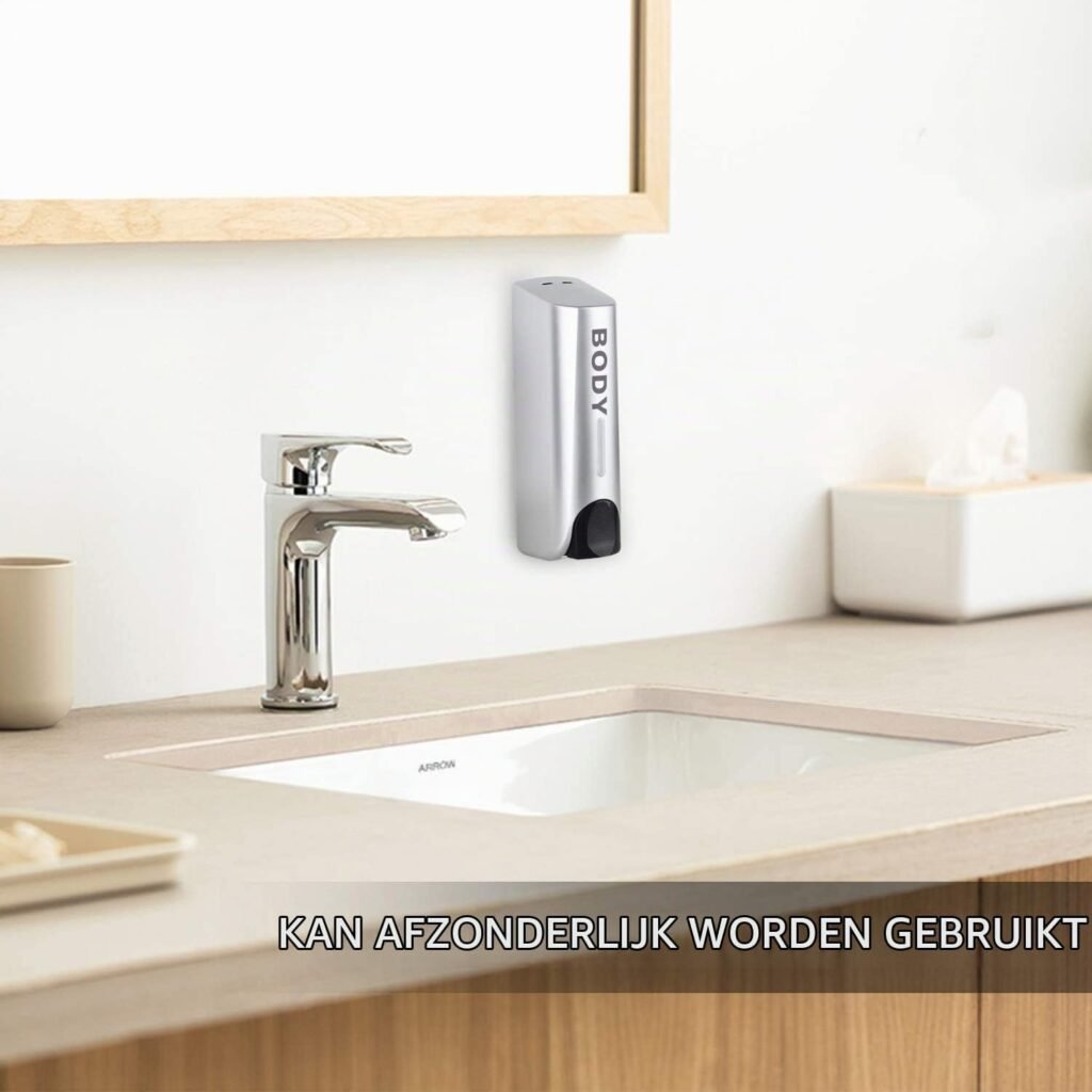 Zilveren zeepdispenser set met 3 vakken voor douche en badkamer, geschikt voor zeep, shampoo en conditioner