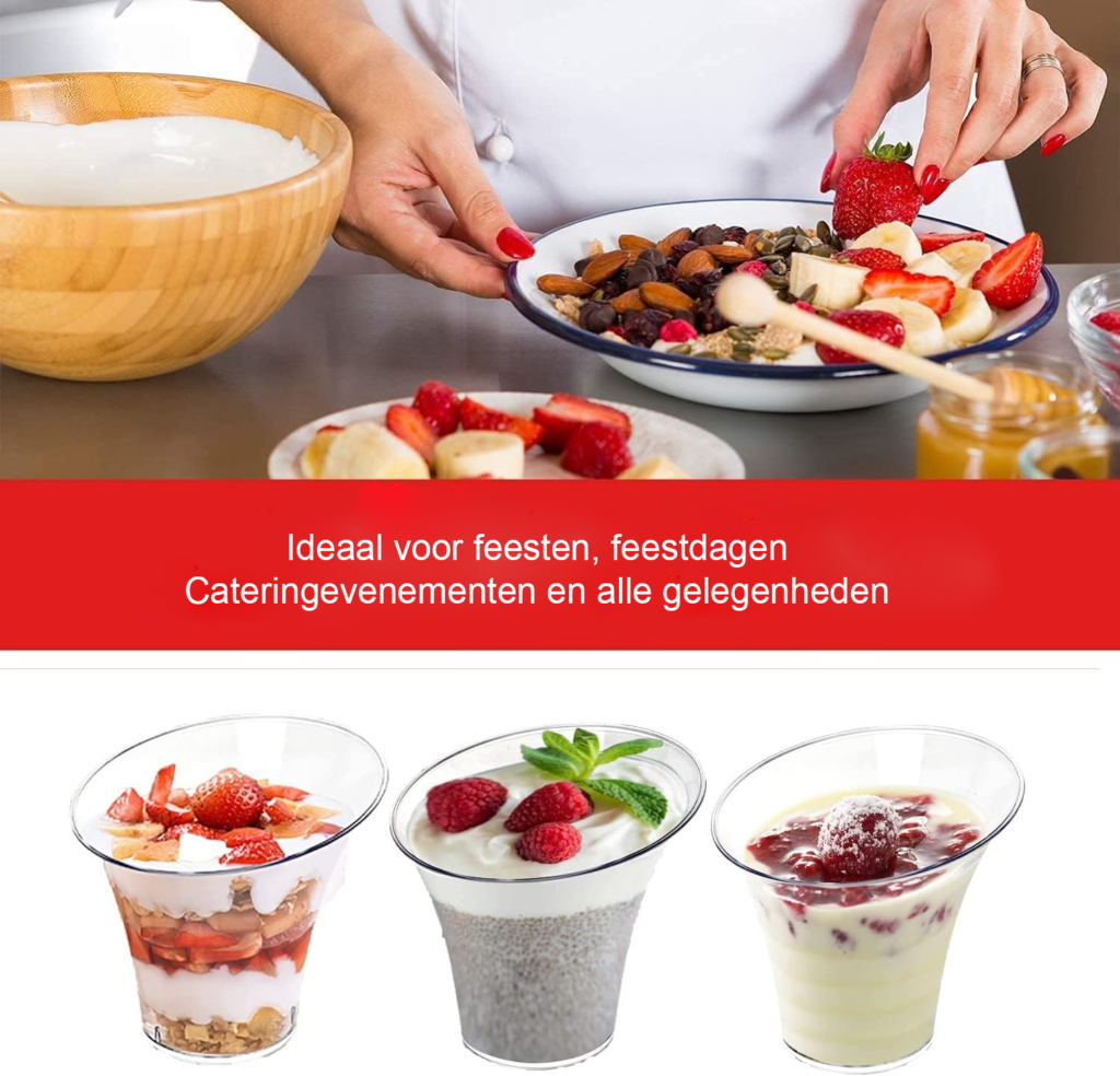 Transparante herbruikbare plastic dessertbekers set van 50 voor ijs, mousse en pudding