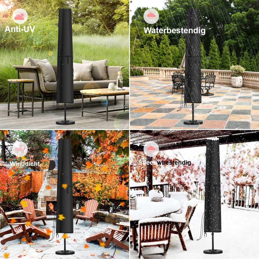 Beschermhoes voor zweefparasol met ritssluiting en opbergtas, zwart, 180 x 30/40 cm