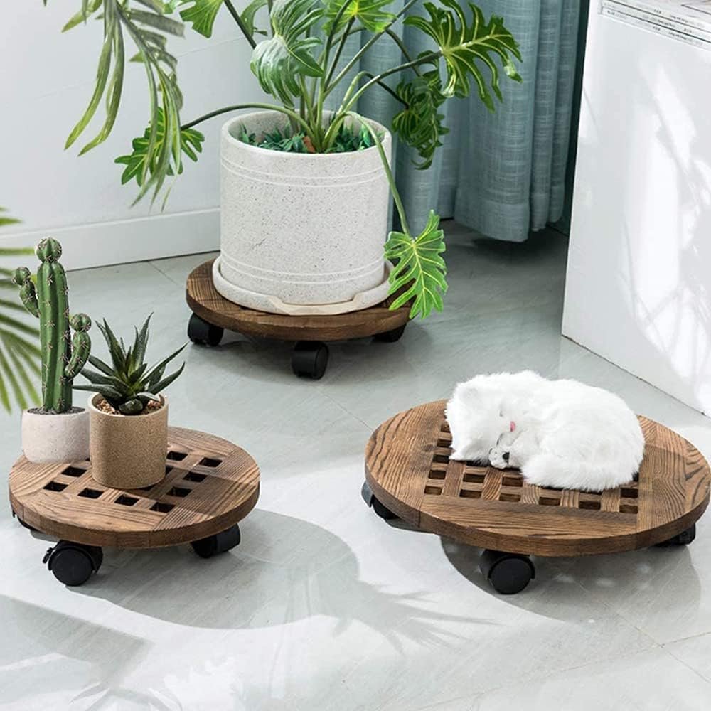 Houten plantenbak met wielen 25 cm bruin, 360 graden draaibaar, waterdicht voor binnen en buiten