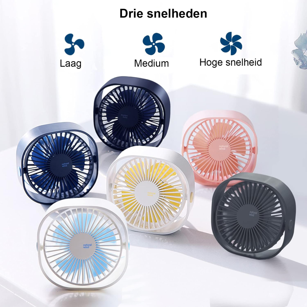 Mini USB ventilator met 3 snelheden en 360 graden rotatie, compact en draagbaar