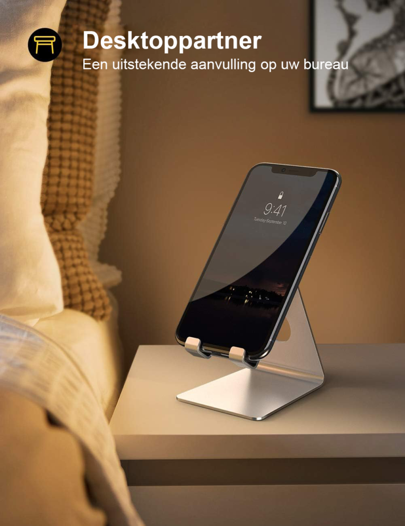 Verstelbare telefoonstandaard voor smartphone op bureau en tafel Verstelbare telefoonstandaard voor smartphone op bureau en tafel