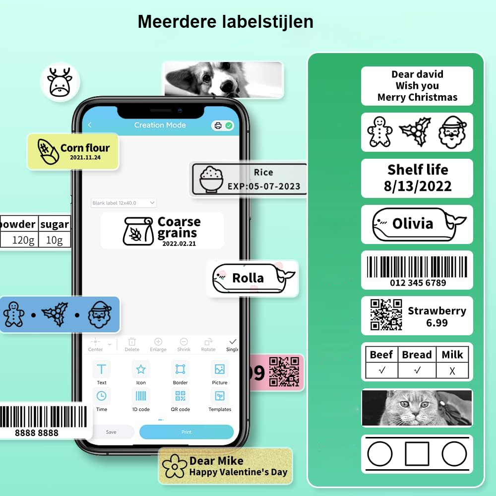 Bluetooth labelprinter met draadloze smartphoneverbinding in grijs ontwerp