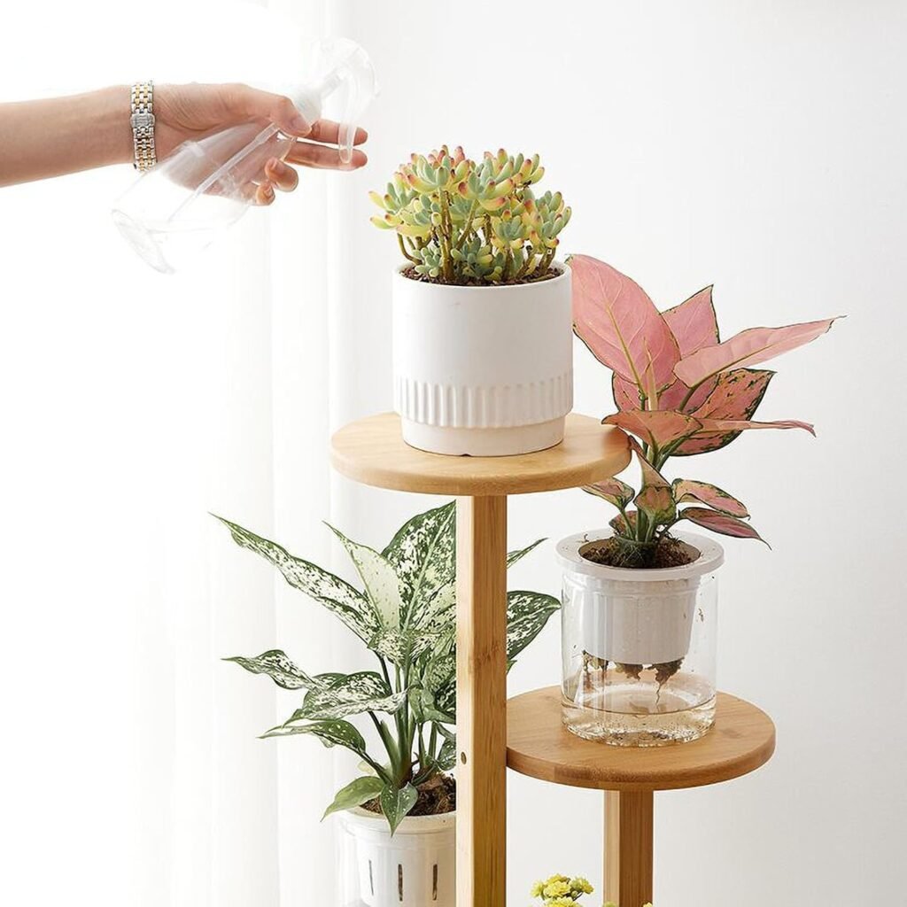 Bamboe plantenrek met wielen, 5 lagen, 90 cm hoog, voor binnen, balkon en tuin