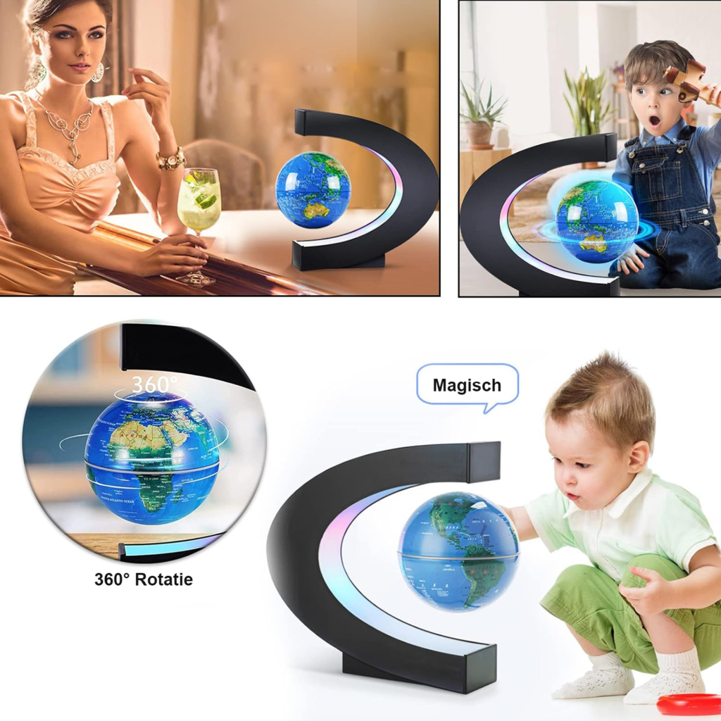 Zwevende wereldbol met verlichting en magnetische levitatie