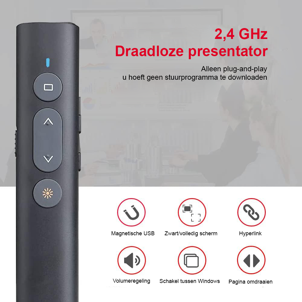 Draadloze presenter met hyperlink en volumeregeling voor PowerPoint-presentaties