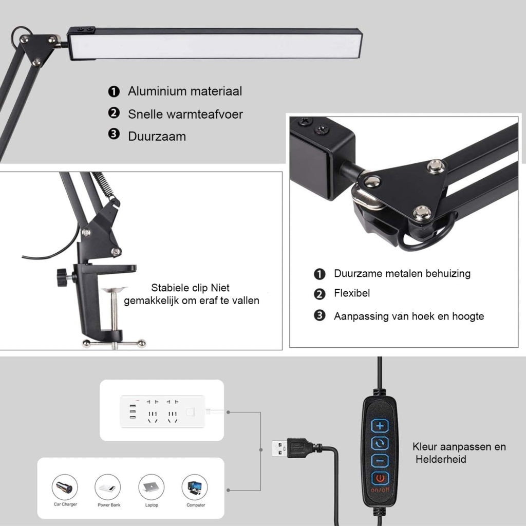 Dimbare monitorlamp met daglicht en flexibele arm