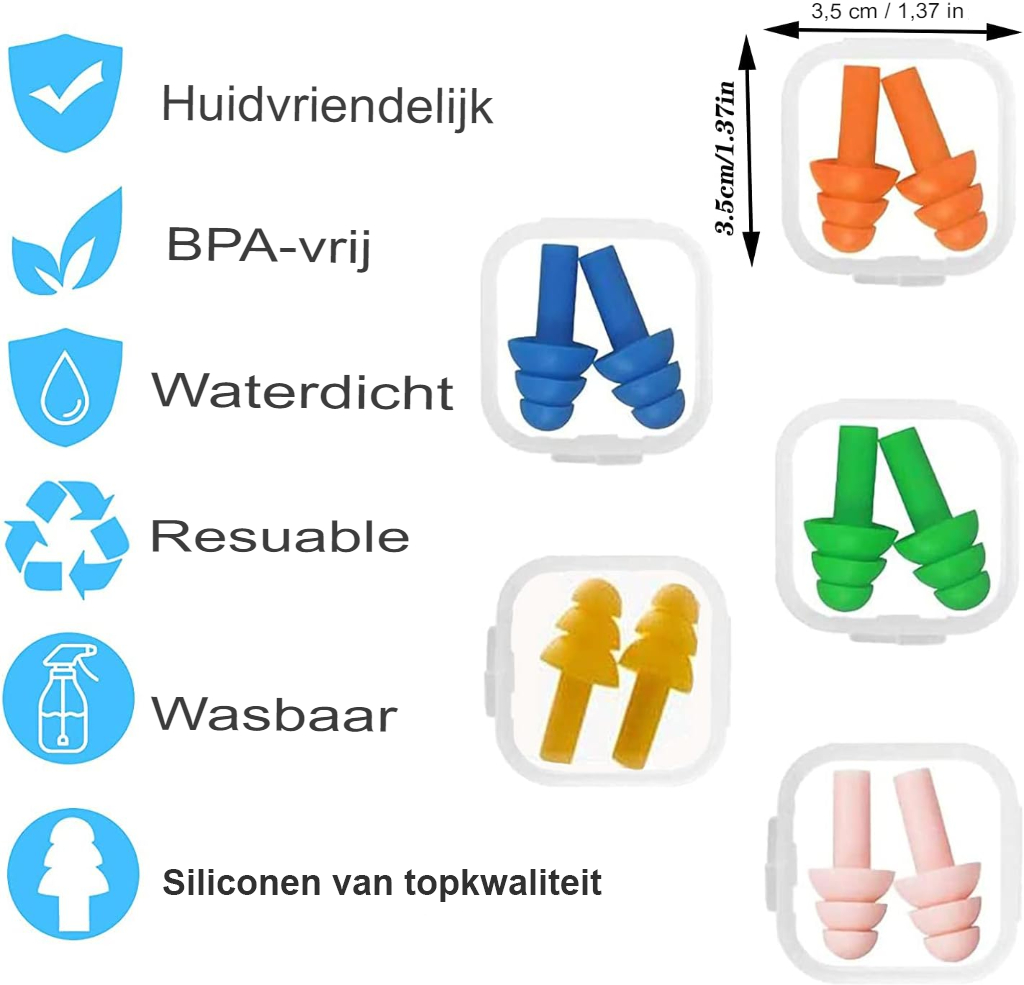 Siliconen oordopjes set 5 paar herbruikbare oordoppen voor slapen, zwemmen en studeren