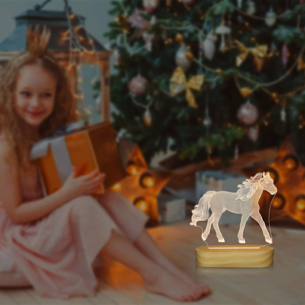 3D illusie paard nachtlampje met warmwit LED-licht voor slaapkamerdecoratie