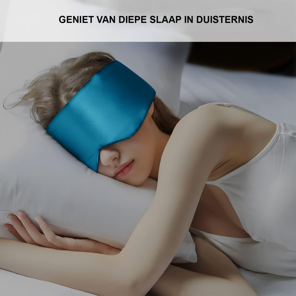 Zijden slaapmasker met verstelbare hoofdband, groot oogmasker voor mannen en vrouwen in pauwblauw