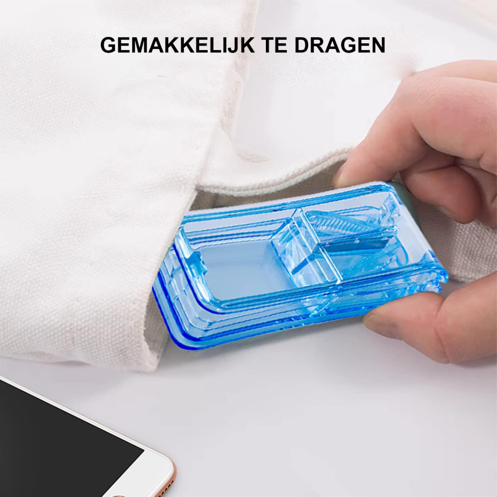 Compacte pillensnijder voor het nauwkeurig snijden van diverse tabletten, met veiligheidsmechanisme