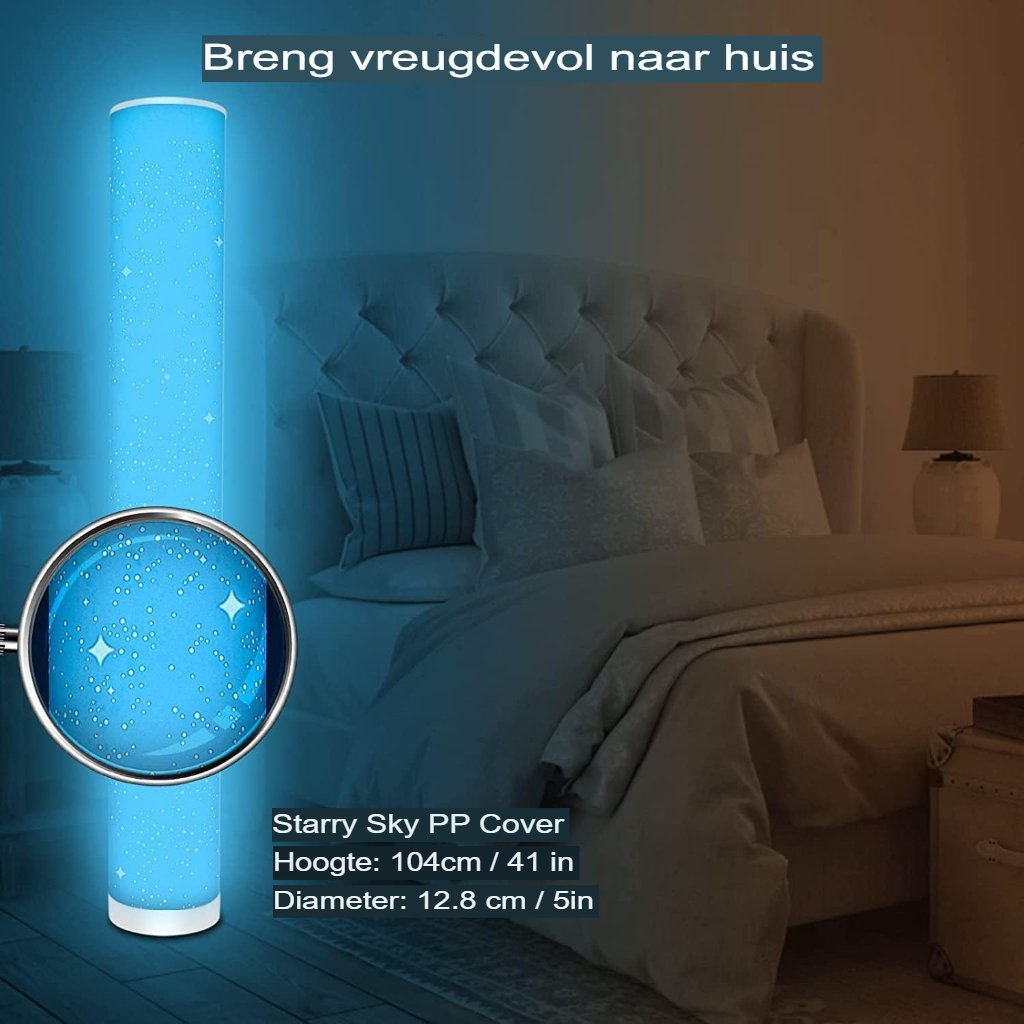 Moderne LED vloerlamp met afstandsbediening, hoekvormige zuilverlichting en dimbare kleurveranderende sfeerverlichting