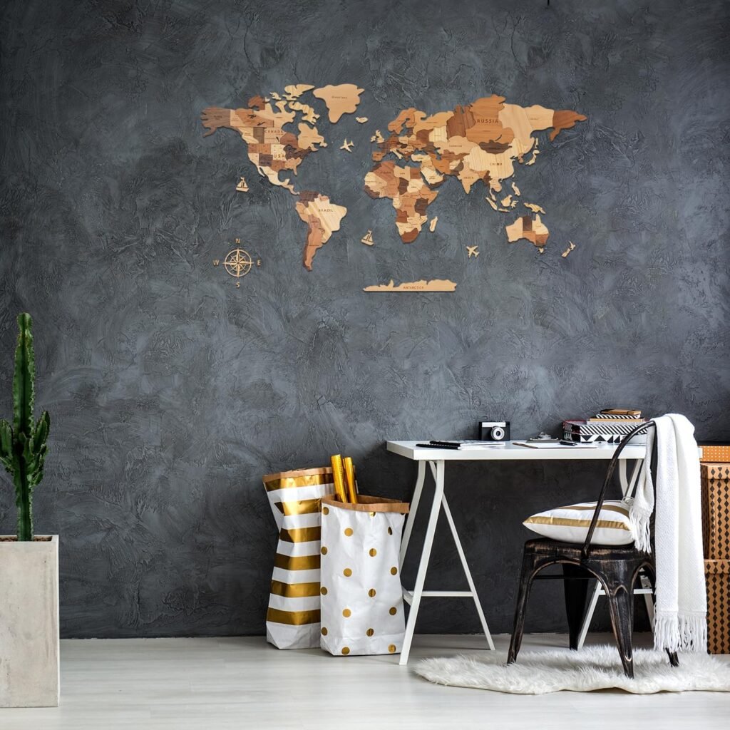 Wereldkaart muurschildering van zelfklevend vinyl voor educatieve wanddecoratie in woonkamer, slaapkamer of kantoor