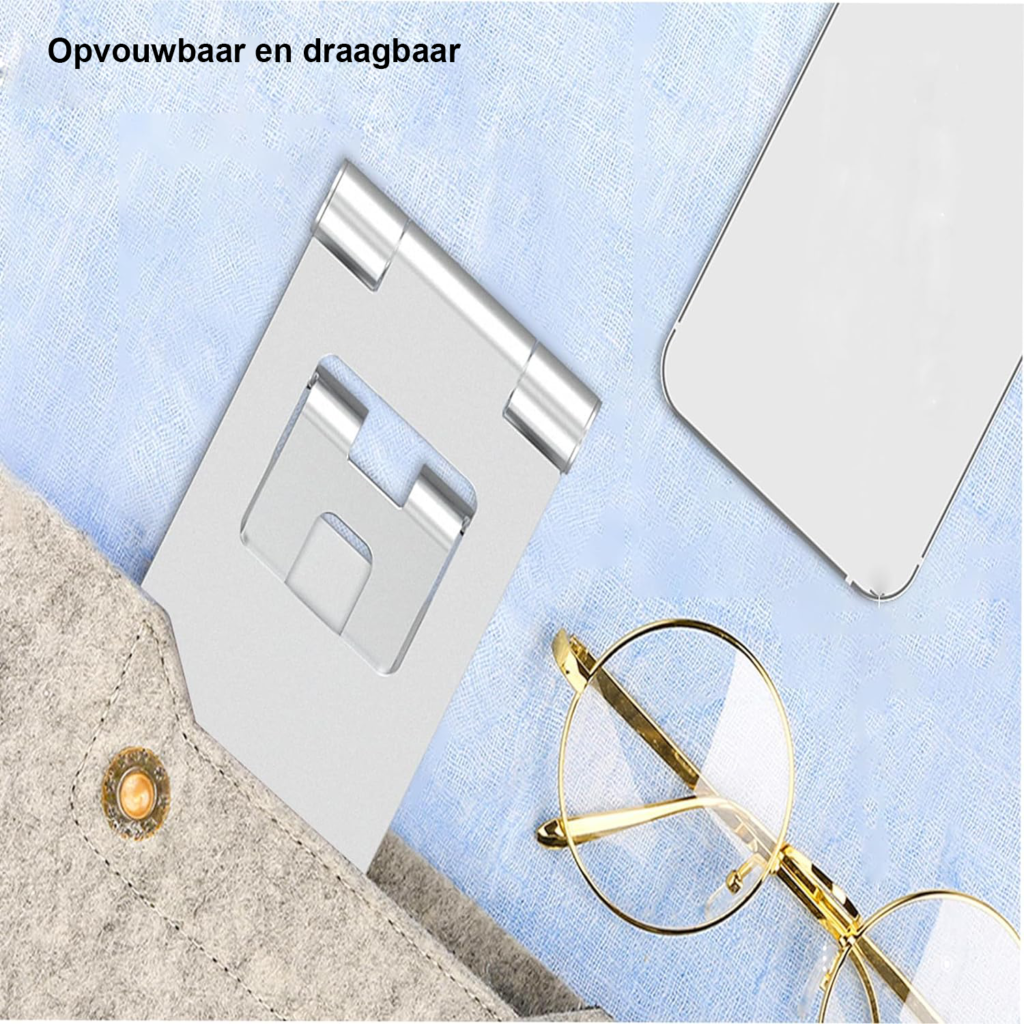 Verstelbare opvouwbare telefoonstandaard voor smartphone en tablet op bureau