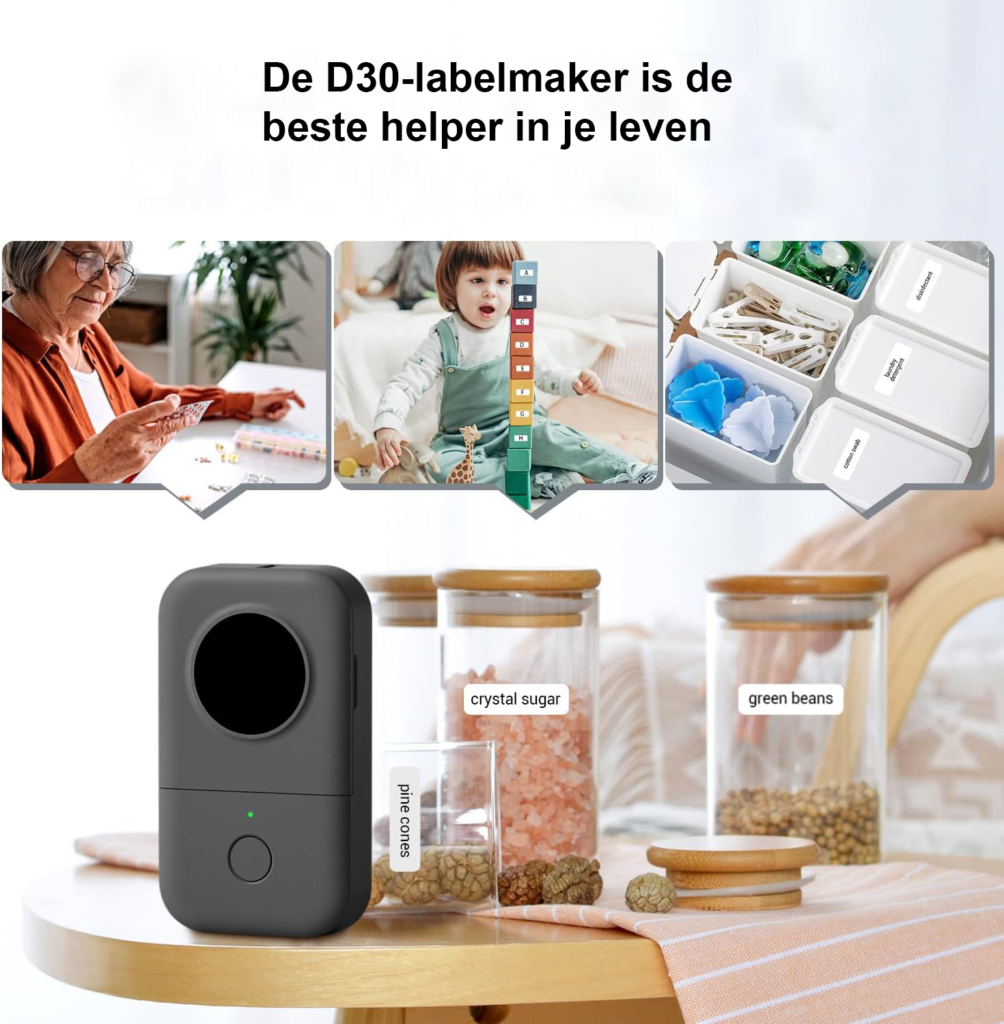 Bluetooth labelprinter met draadloze smartphoneverbinding in grijs ontwerp