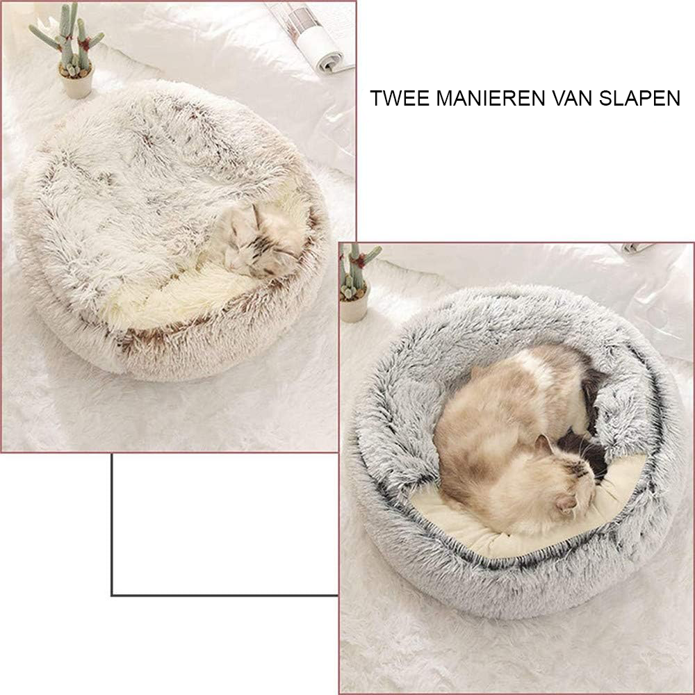 Koffiebruin kattenbed 50 cm met gravende functie en anti-slip onderkant