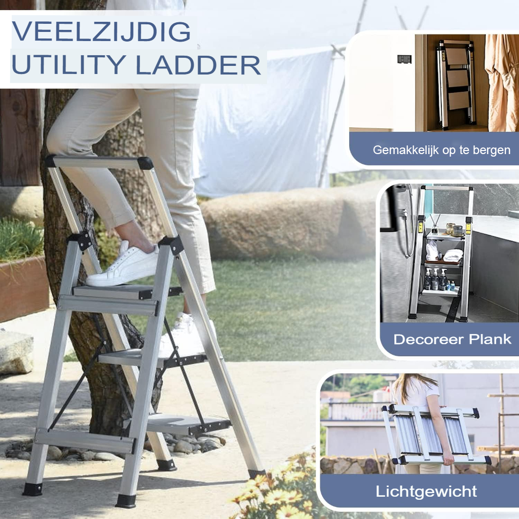 Telescopische aluminium ladder met 5 treden, handrail en antislip, draagvermogen tot 150 kg
