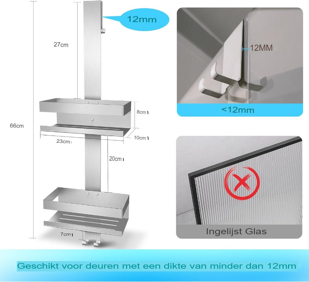 **Doucherek** - Roestvrij staal - Telescopisch ontwerp - 70 cm hoog