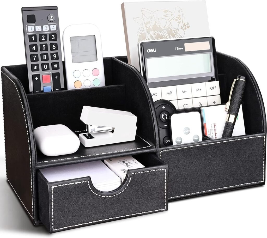 PU leren bureau organizer met pennenhouders in zwart