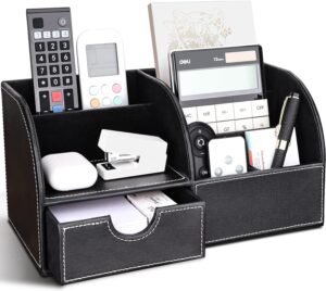 PU leren bureau organizer met pennenhouders in zwart