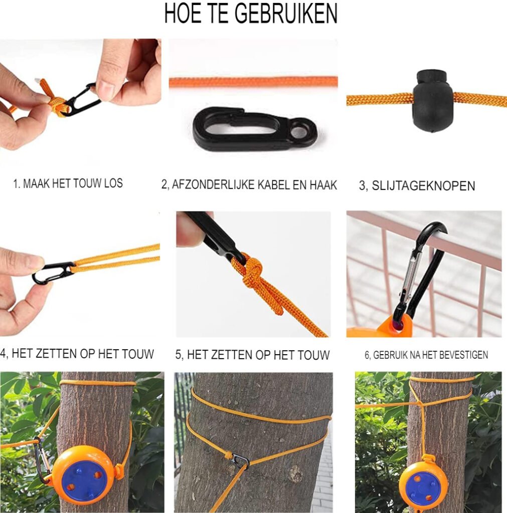 Draagbare kledinglijn 8m voor reizen en kamperen, compacte anti-wirwar reiswaslijn