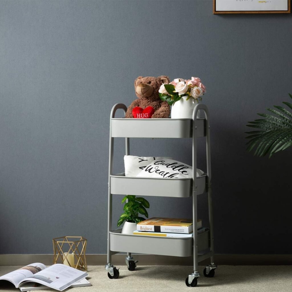 Verrijdbare opbergtafel met wielen voor keuken, badkamer en kantoor – multifunctionele roltafel met opbergruimte