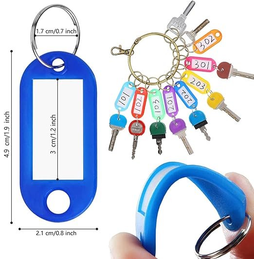 Sleutelhangers met beschrijfbare etiketten en verwisselbare labels voor sleutelorganisatie