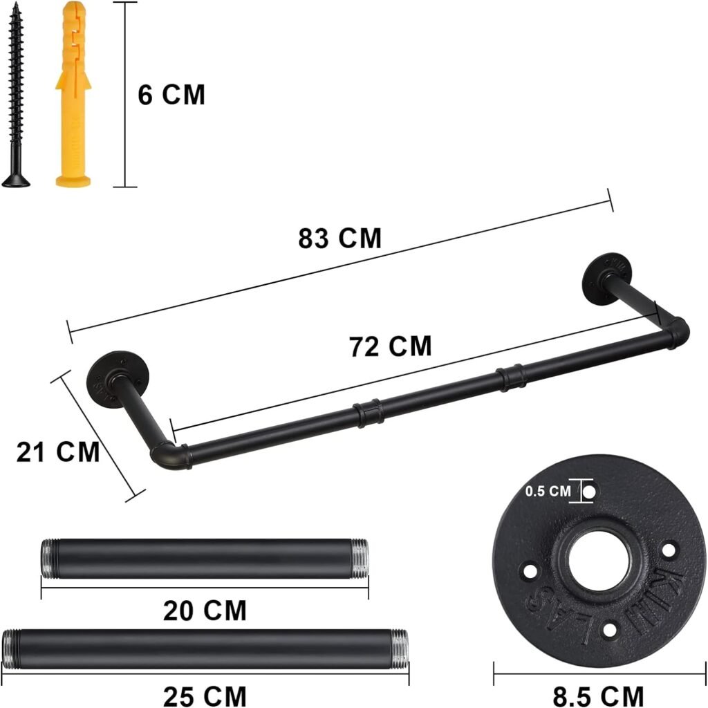 Industriële wandgemonteerde kledingstang 70 x 20 cm voor kledingopslag