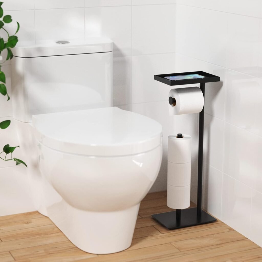 Moderne vrijstaande toiletpapierhouder met opbergruimte van roestvrij staal