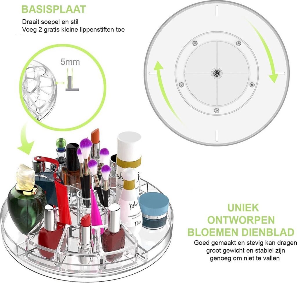 Draaibare make-up organizer transparant voor cosmetica, skincare en make-up Is this conversation helpful so far?
