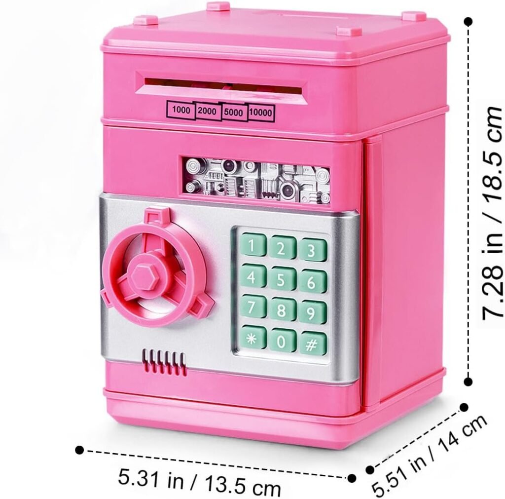 Elektronische spaarpot voor kinderen met wachtwoord en automatisch scrollen, roze
