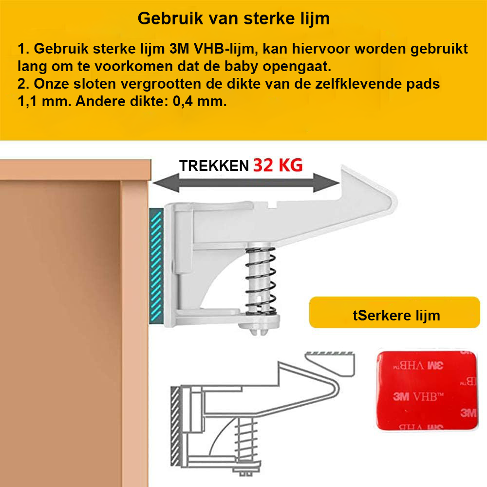 Verborgen veiligheidssloten voor kastjes en laden - set van 12, kinderbeveiliging zonder boren, discreet onzichtbaar design