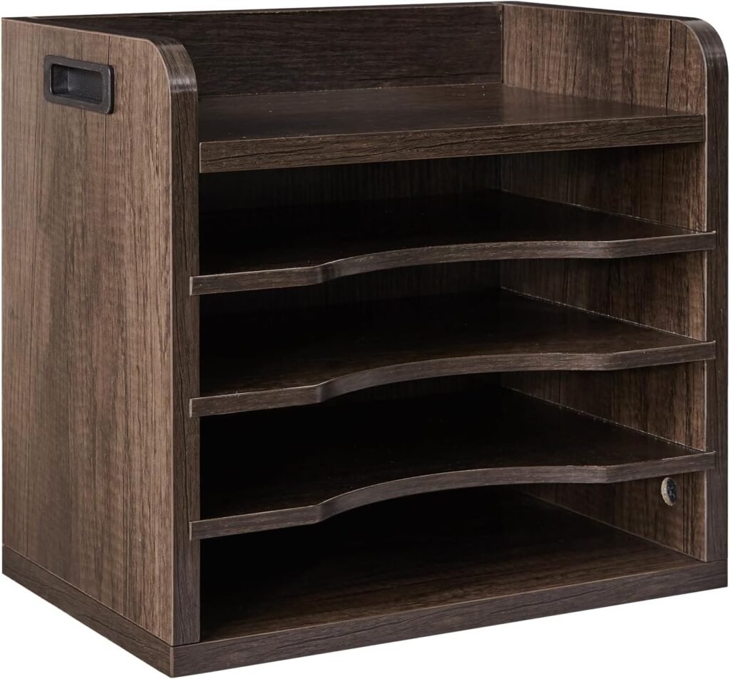 Houten bureau organizer met verwijderbare planken voor A4 documenten en boeken, grijs, 34 x 23 x 31,5 cm