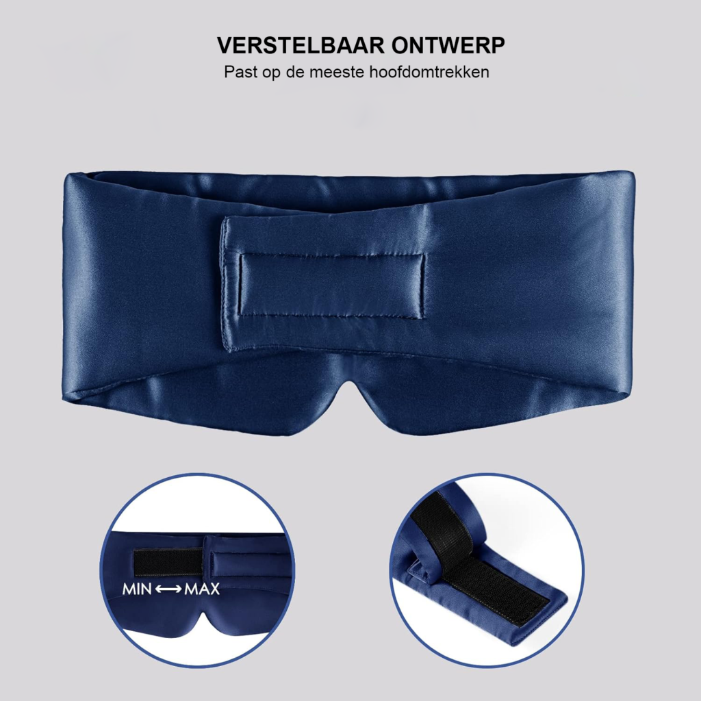 Zijden slaapmasker met verstelbare hoofdband, groot oogmasker voor mannen en vrouwen in pauwblauw