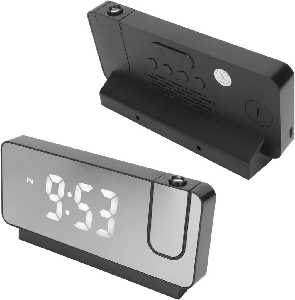 Wekkerradio met plafondprojectie en digitale klok, 180° draaibare projector, thermometer en instelbare helderheid