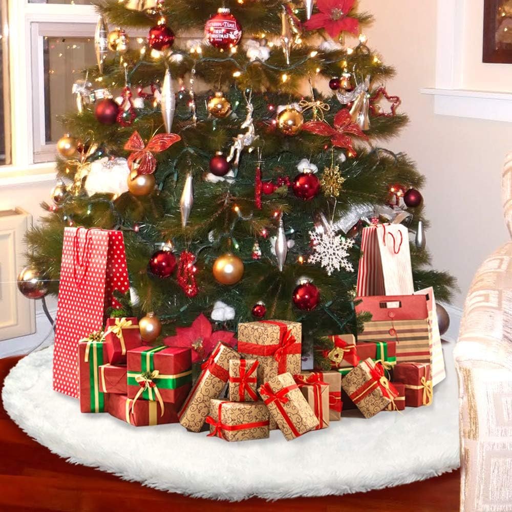 Wit nepbont kerstboomkleed 120 cm voor kerstboomversiering tijdens Kerstmis en Nieuwjaar