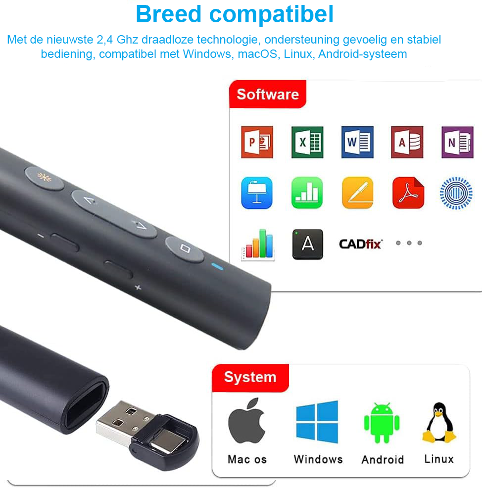 Draadloze presenter met hyperlink en volumeregeling voor PowerPoint-presentaties