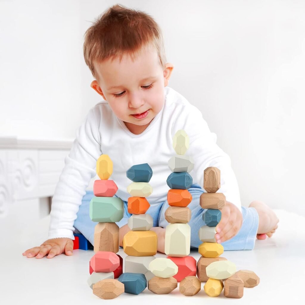 Kleurrijke houten stapelstenen set 36 stuks voor kinderen vanaf 3 jaar, educatief speelgoed voor balans, motoriek en creativiteit