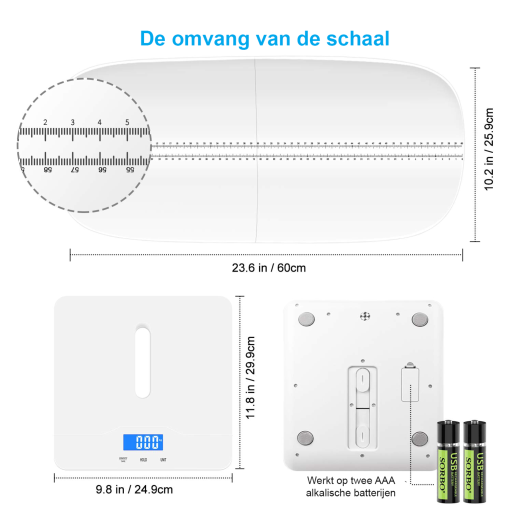 Digitale babyweegschaal met precisieweegfunctie en groot LCD-display voor baby's en kleine dieren