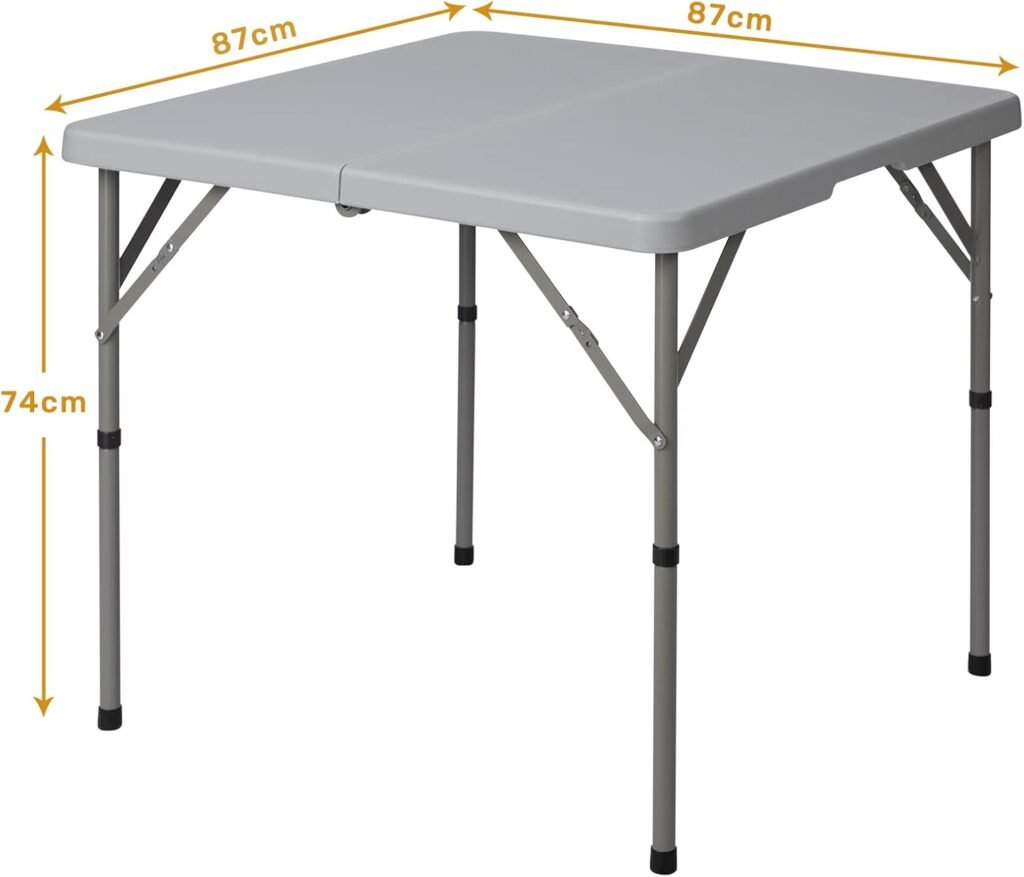 Opvouwbare grijze campingtafel 87 cm met handvat voor tuin, BBQ en binnen- en buitengebruik