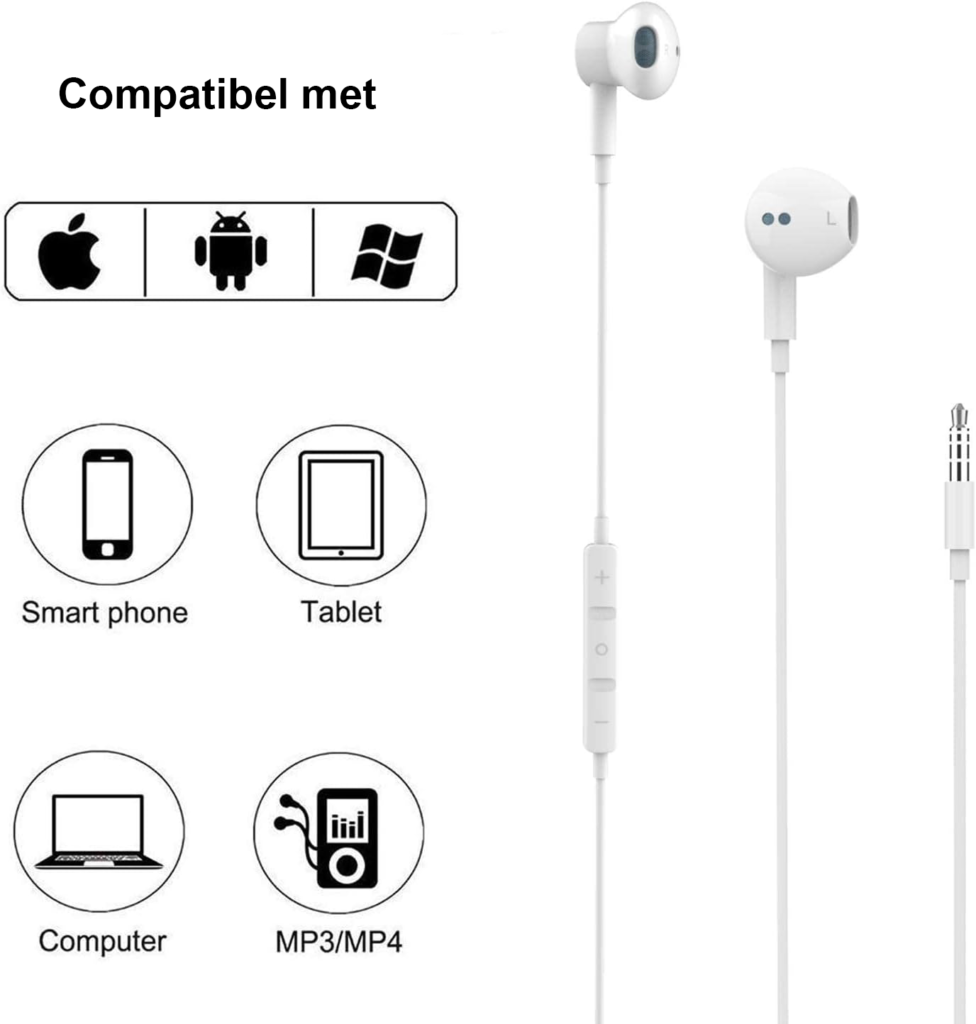 Bedrade in-ear oortelefoon met microfoon wit voor handsfree bellen