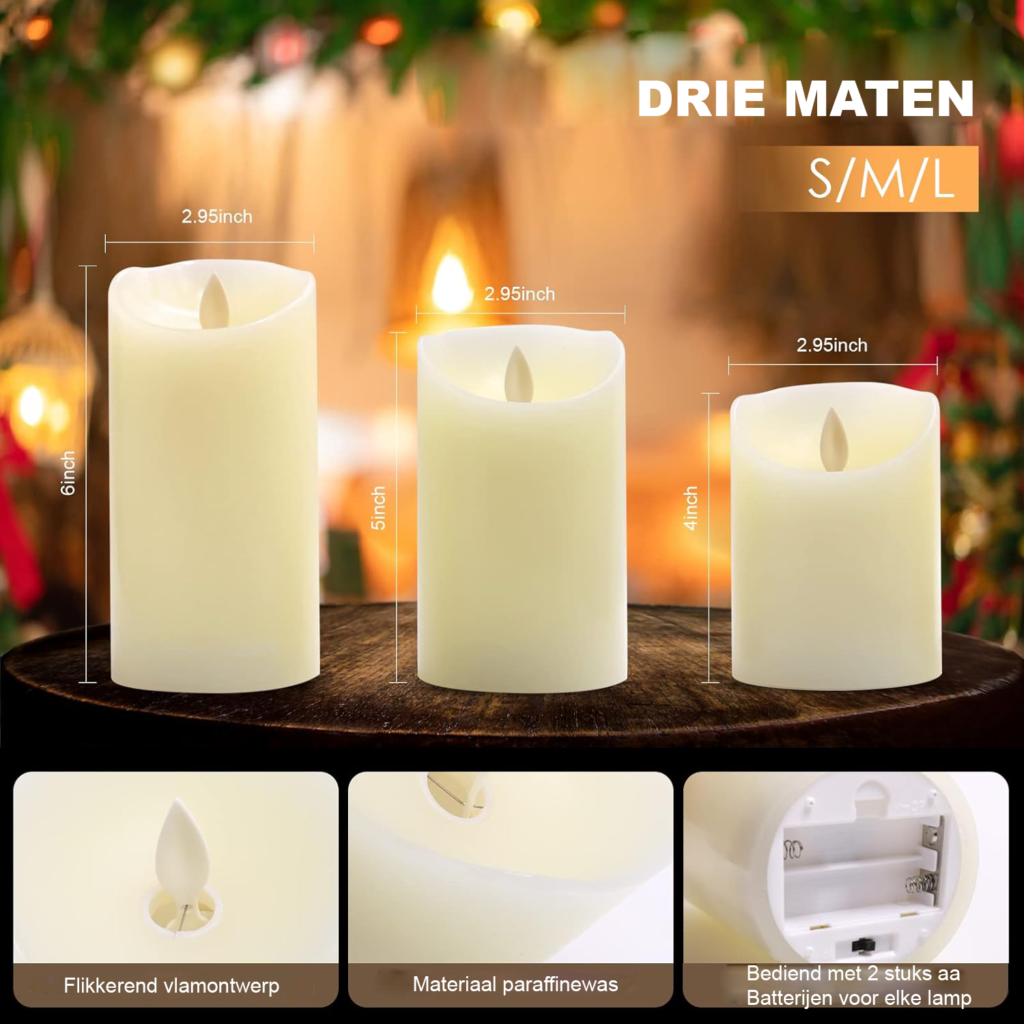 Herlaadbare LED kaarsen, dimbaar, set van 3 voor decoratieve verlichting thuis, tijdens feest en kerst
