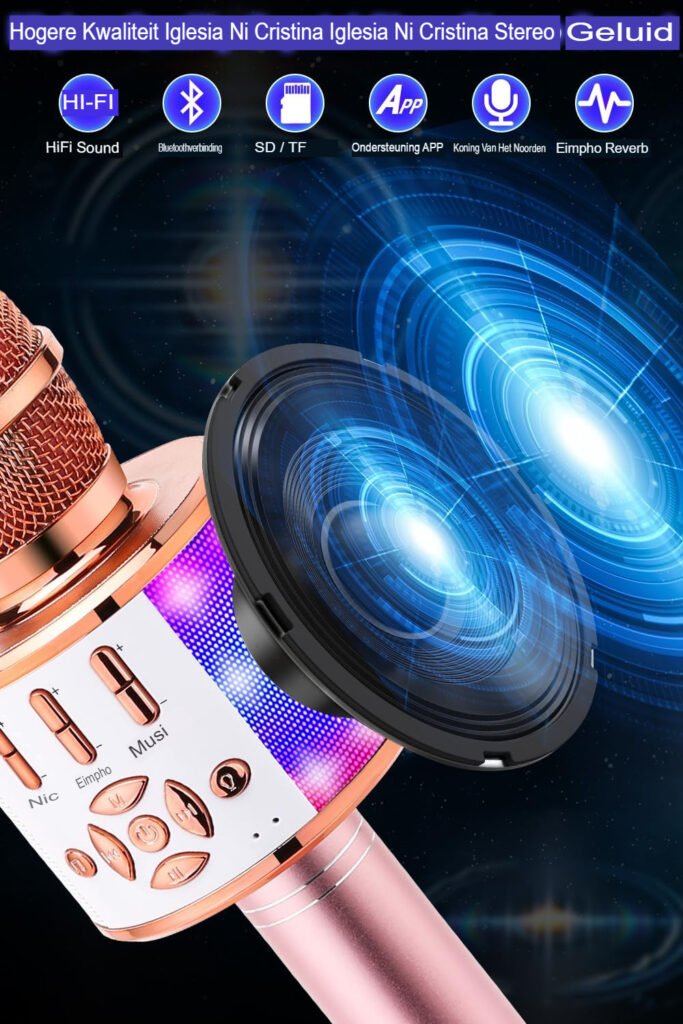 Bluetooth karaoke microfoon met LED-verlichting en ingebouwde speakers voor smartphones en tablets