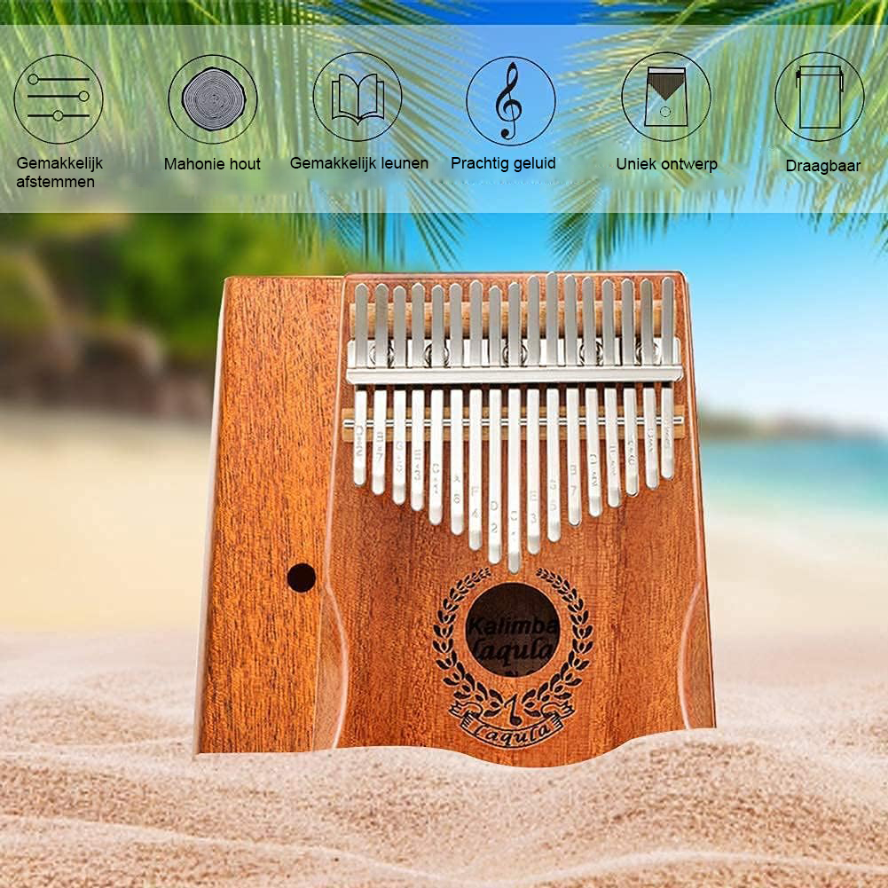 Kalimba duimpiano met 17 tanden van hout met beschermhoes