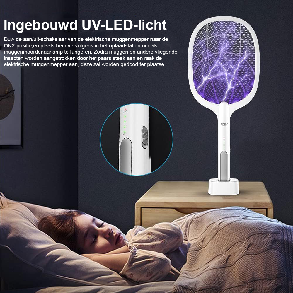 Elektrische vliegenmepper en insectendoder, oplaadbaar en geschikt voor binnen en buiten
