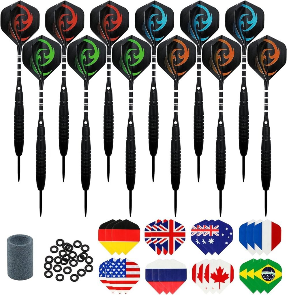 Dartpijlen set met professionele dartpijlpuntenslijper en complete dartset