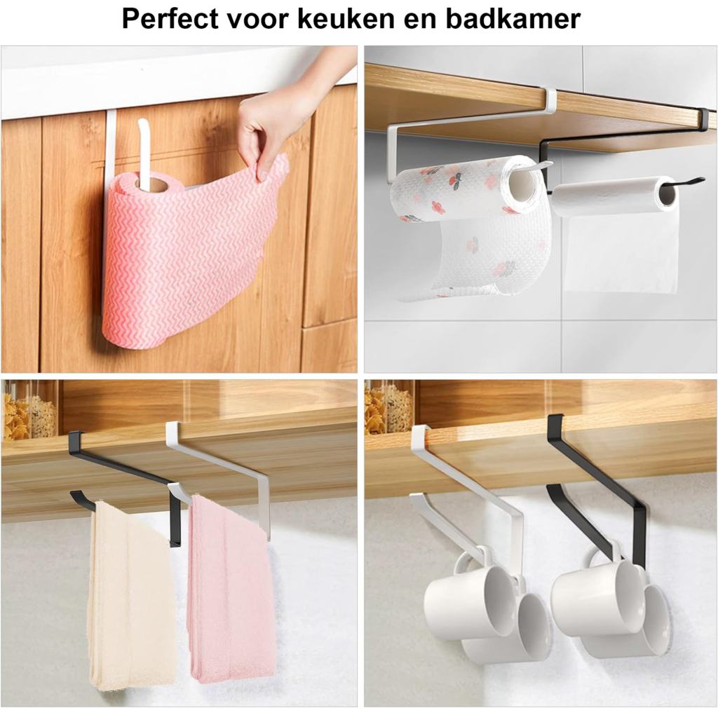 Zelfklevende witte keukenrolhouder voor wandmontage zonder boren