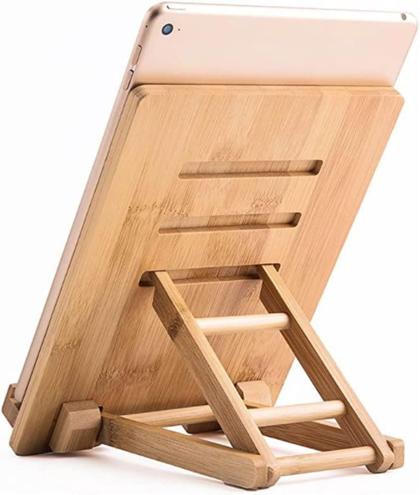 Houten bamboe tablet- en telefoonstandaard voor bureau, groot formaat