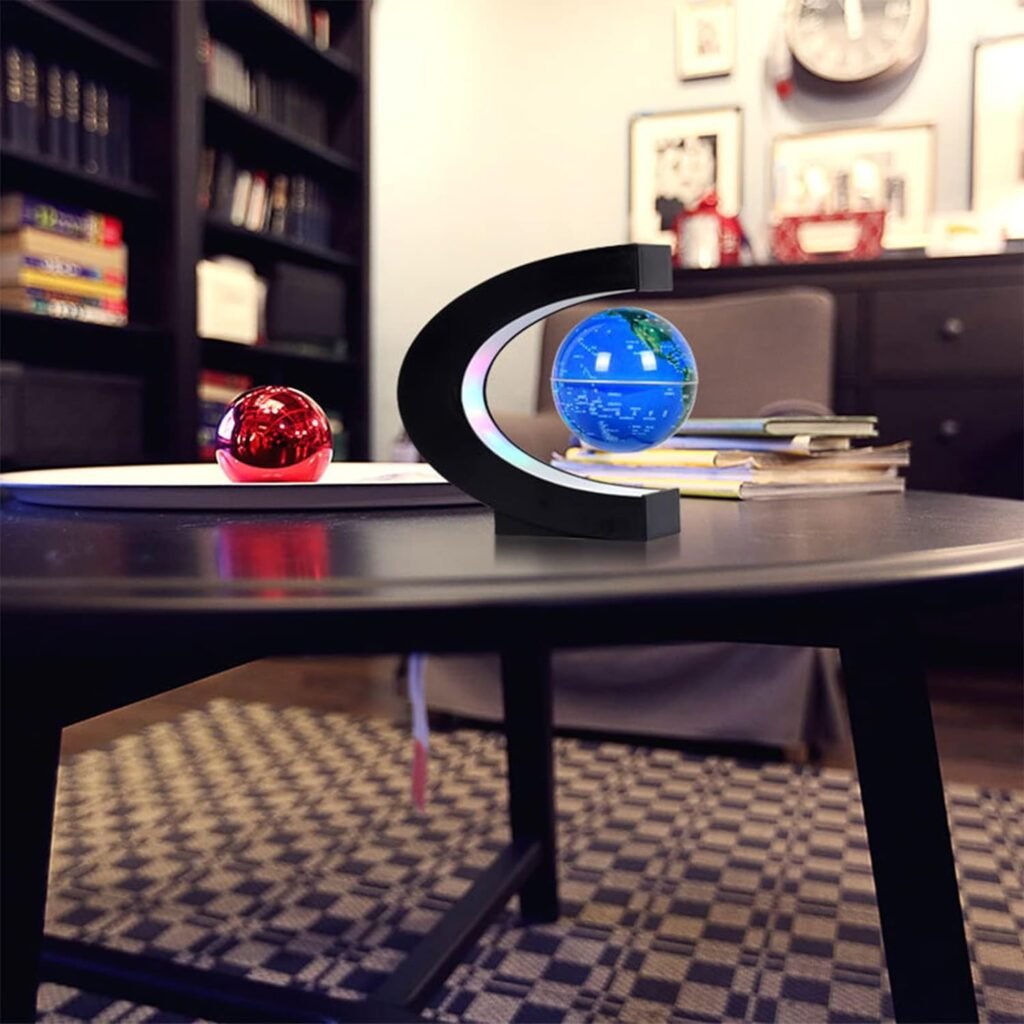 Zwevende wereldbol met verlichting en magnetische levitatie