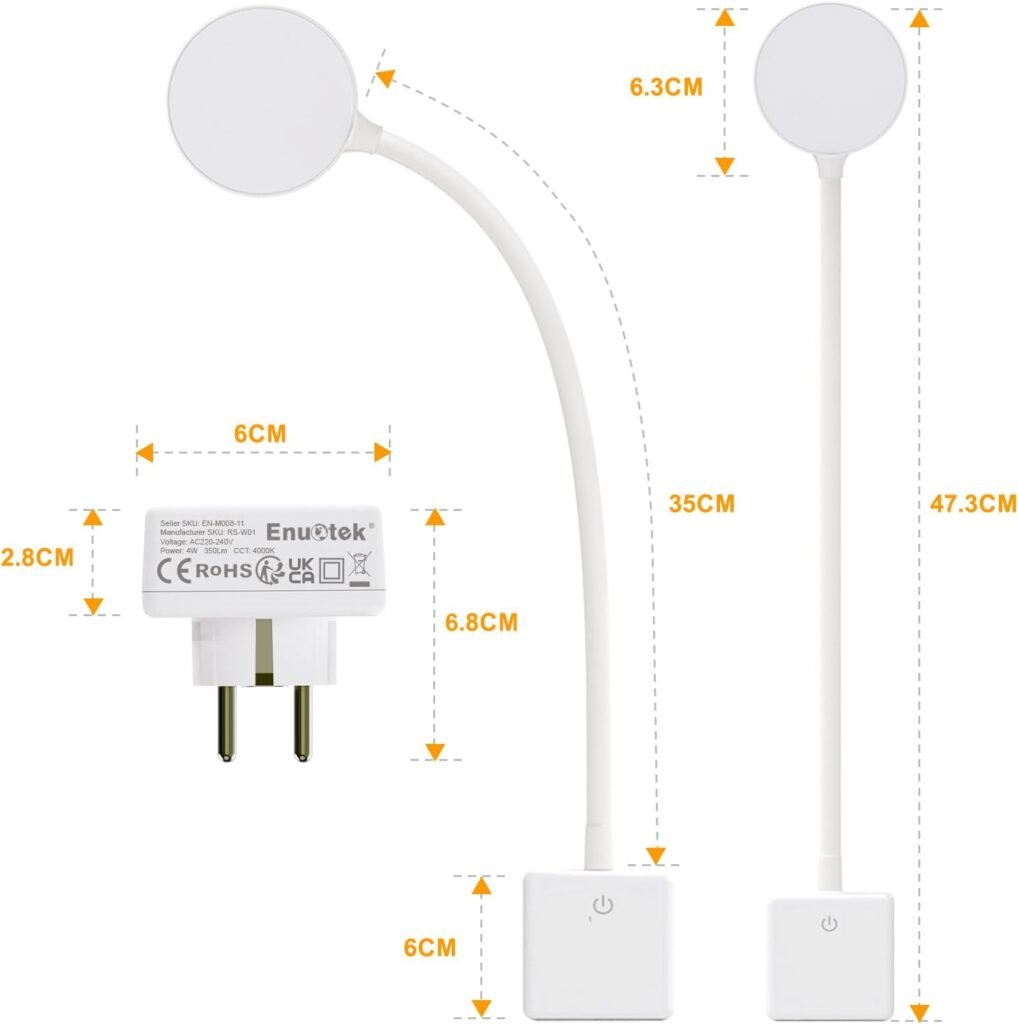 Nachtlampje voor stopcontact met schakelaar, instelbare helderheid en compact wit design